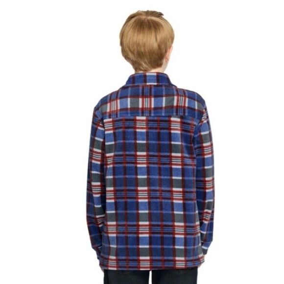 Quiksilver Boy's L (14/16) Fleece Shirt Jacket Shacket Pockets Snap Blue Plaid - Picture 2 of 12